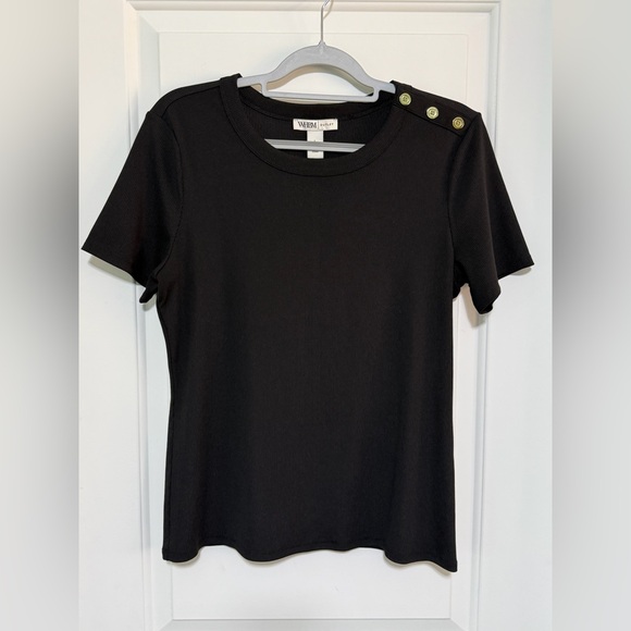 White House Black Market Tops - White House Black Market Black Button-Accent Tee